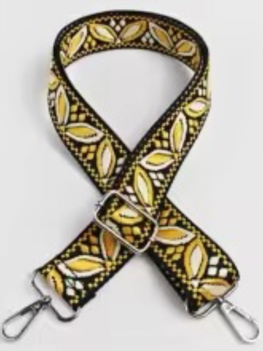NEW Yellow/Black/Clay Magnolia print crossbody Guitar Strap-Silver hardware